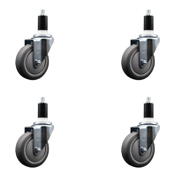 Service Caster 4'' SS Thermoplastic Rubber Wheel Swivel 1-3/8'' Expanding Stem Caster Set, 4PK SCC-SSEX20S414-TPRB-138-4 - main
